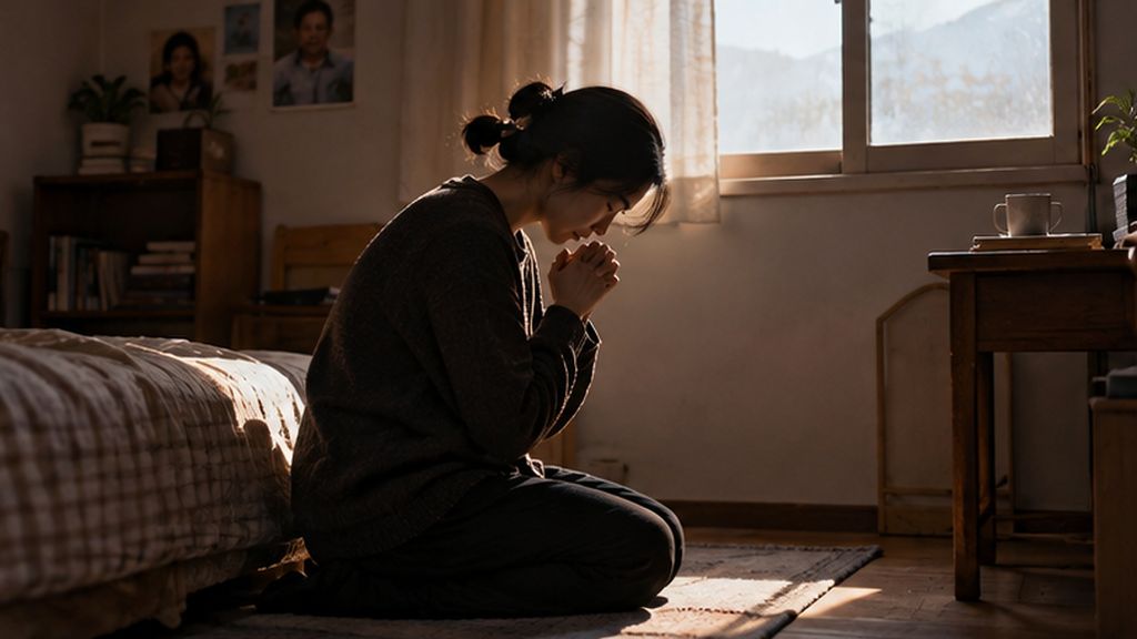 골방에서 홀로 기도하는 성도